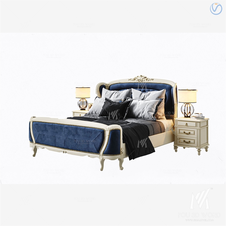 European style fabric double bed 3d model
